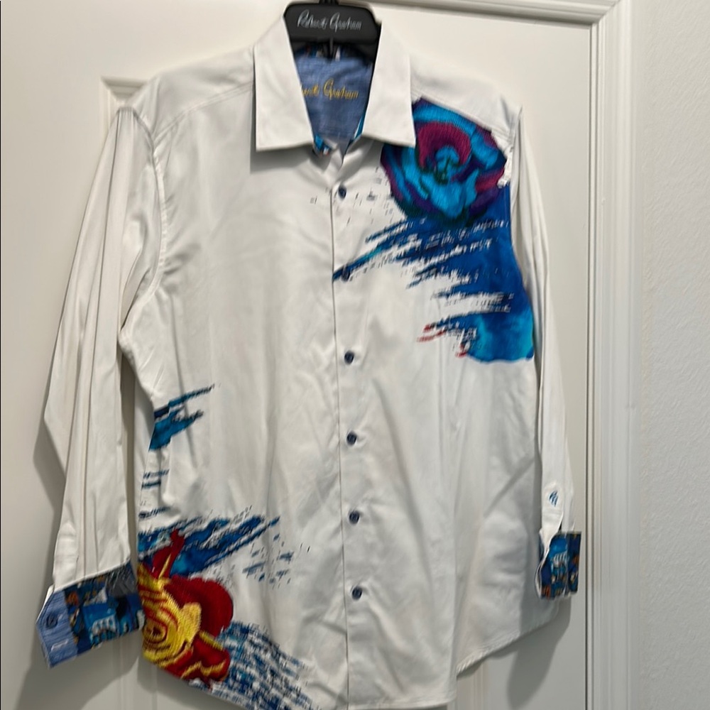 Robert Graham White and Blue Men's Shirt great embroidery